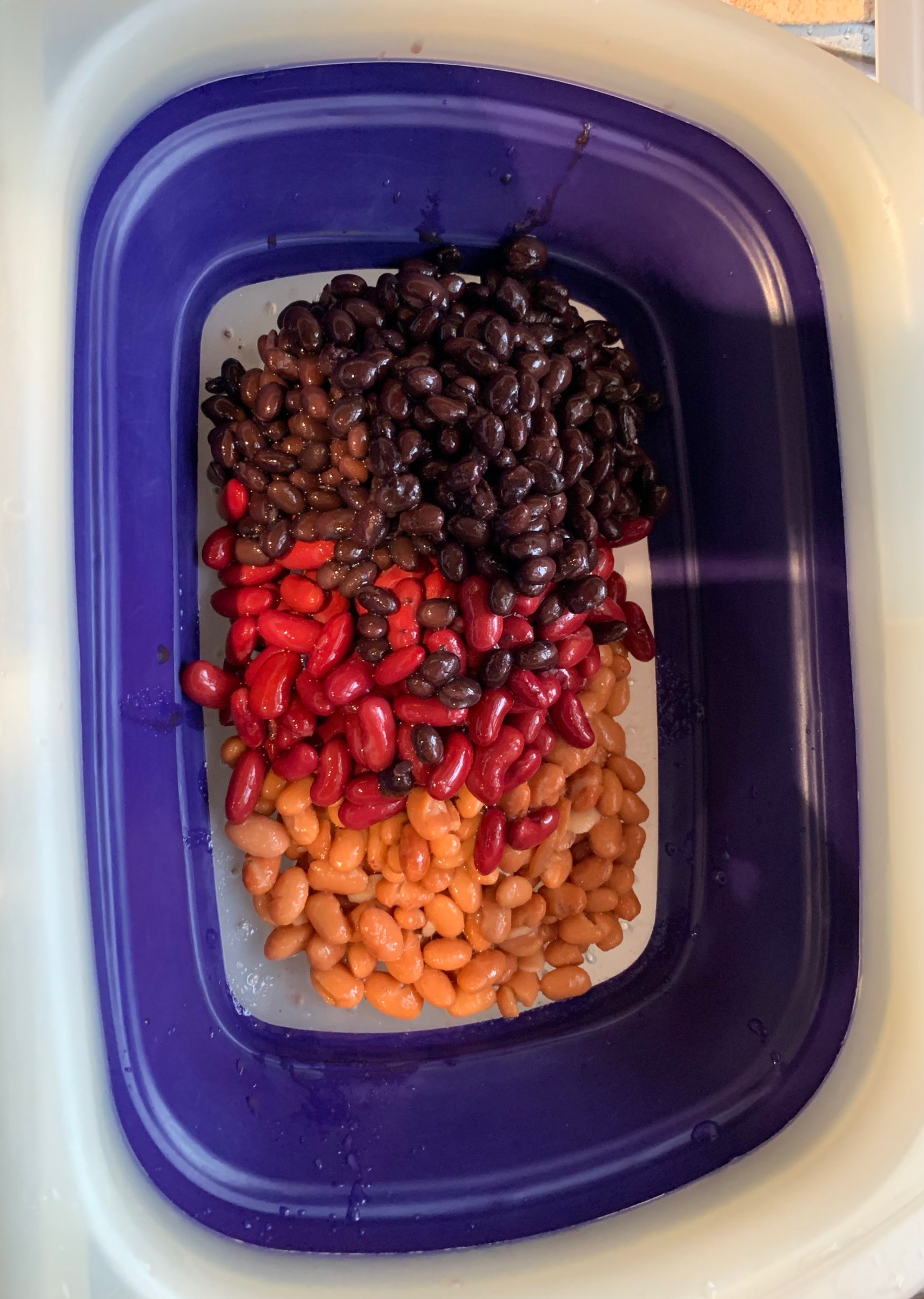 Pinto, Kidney and black beans draining